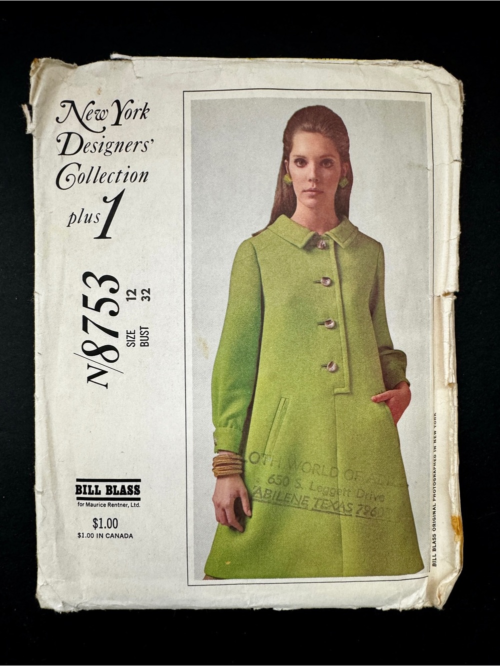 VTG McCall’s Pattern #8753 Coat NY Designers Bill Blass Uncut FF 1967 Sz12